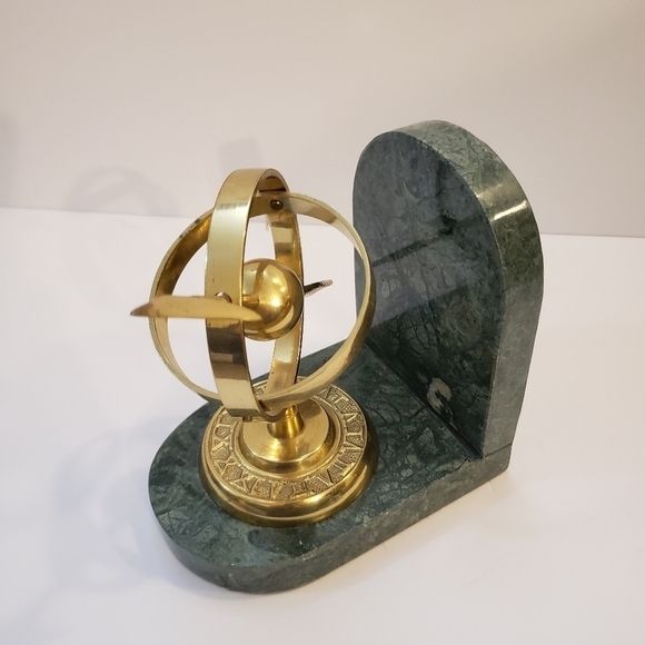 Vintage Brass Marble Compass Bookend Green Gold - Picture 11 of 14